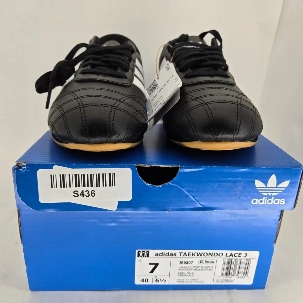Adidas Taekwondo LA Black White Gum Leather Sneakers JR6807 Mens 7 Womens 8
